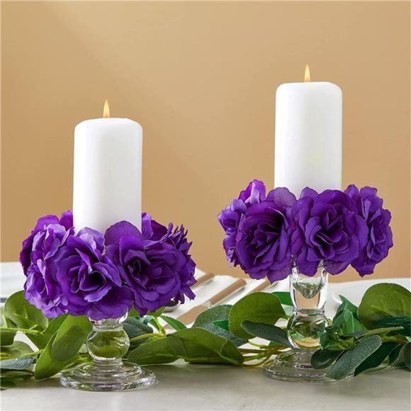 50 Pack Purple Artificial Flower,3 Inch Stemless Silk Cloth Roses for Wall Decor - Picture 4 of 7